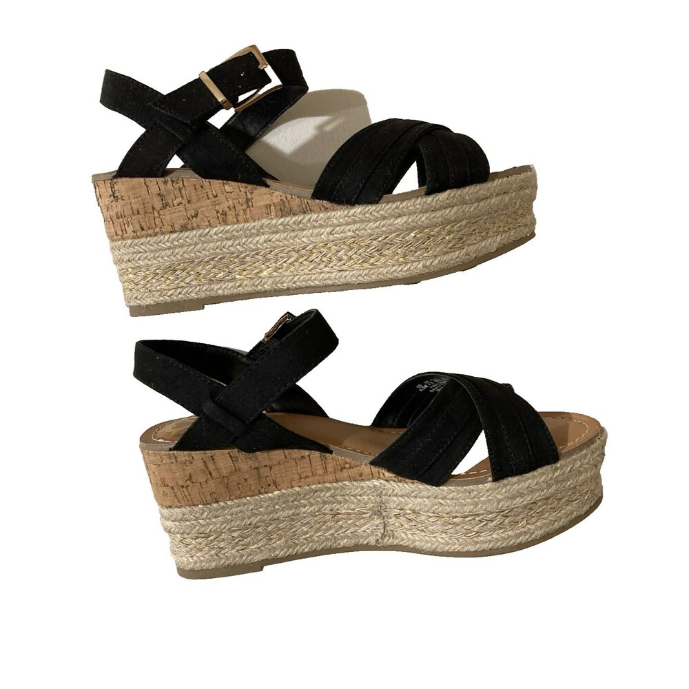 Fergulicous Black Wedges 6.5 Suede With gold Woven Into Heel New
